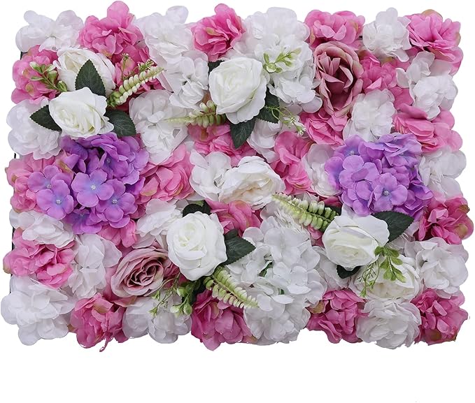 Flower Wall Backdrop, 6 Pcs Flower Wall Panels Artificial Floral Wall Background for Wall Decoration in Wedding Sites, Birthday Parties Per Panel 56-59 Flowers 24 x 16 Inch