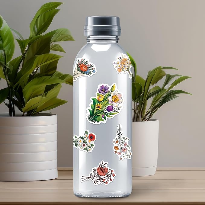 Wild Flower Bunch Stickers 50 Pieces Vinyl Waterproof Decal for Laptop Water Bottle Phone Car Window Guitar Stakeboard Scrapbook Flowers Sticker Gifts
