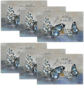 Blue Butterfly Placemats Set of 6, Farmhouse Country Rustic Just Breathe Place Mats Washable Double-Sided Table Mats for Dining Room Home Party Indoor 6 PCS 12x18 Inch
