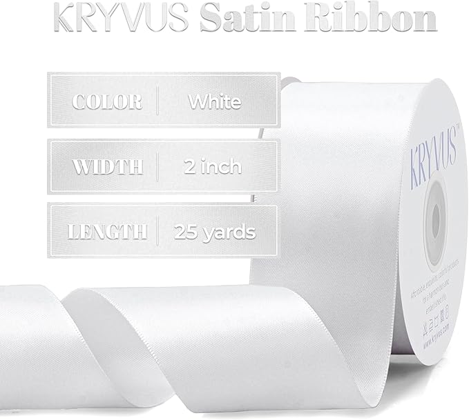 White Satin Ribbon, Double Faced 2 Inch X 25 Yards White Ribbon, Premium Satin Ribbon for Gift Wrapping, Crafts, Hair Bow Making, Sewing, Flower Bouquet, Wedding Party Decor