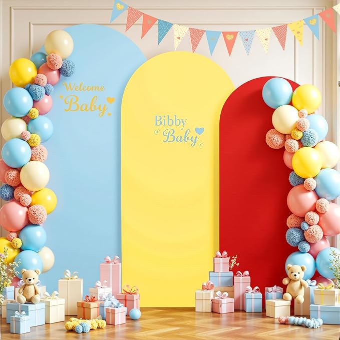 Rainbow Arch Backdrop Cover 6FT 5FT 4FT Stretchy Wedding Arch Covers Set of 3 Spandex Fitted Blue Yellow Red Fabric Backdrop Cover for Party Baby Shower Birthday Decoration