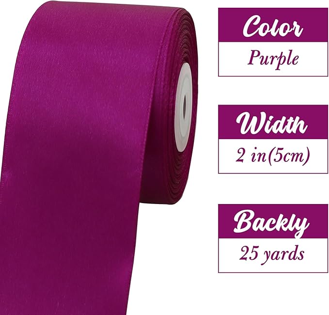 TONIFUL 2 Inch x 25 Yards Wide Purple Violet Satin Ribbon Solid Fabric Ribbons Roll for Valentine's Day Crafts Gift Wrapping Invitation Cards Floral Hair Bows Sewing Party Wedding Car Decoration