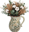 Vintage Ceramic Flower Pitcher Vase Home Decor - Tabletop Rustic Large Vase for Decor Living Room Bookshelf Office Kitchen Cottage, White Vases for Bouquet, with Handle | Grand Millennial | 8.3inch