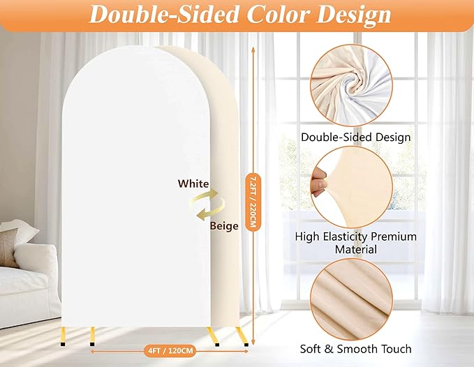 7.2FT Adjustable Balloon Party Arch Backdrop Stand and Double Sided Color Cover and 18LBS Water Weight Bag and Portable Storage Bag Set, Gold Metal Birthday Arch Backdrop Stand for Any Event Decor