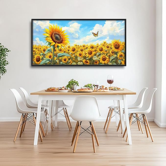Sunflower Large Wall Art Sunflower Landscape Pictures Wall Decor Flower Canvas Floral Print Painting Modern Artwork Home Decoration for Bathroom Office Living Room Bedroom Framed 60"x30"