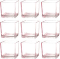 Square Glass Vases Set of 9, 4"x 4"x 4" Flower Vases for Centerpieces, Pink Glass Vase for Flowers, Small Vase for Wedding, Party, Home Office Decoration