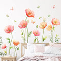 Large Pink Floral Wall Decals Poppy Flower Butterfly Wall Stickers Peel and Stick Autumn Floral Wall Art Decor for Living Room Bedroom Office TV Sofa Backdrop Home Decor Gifts for Mom