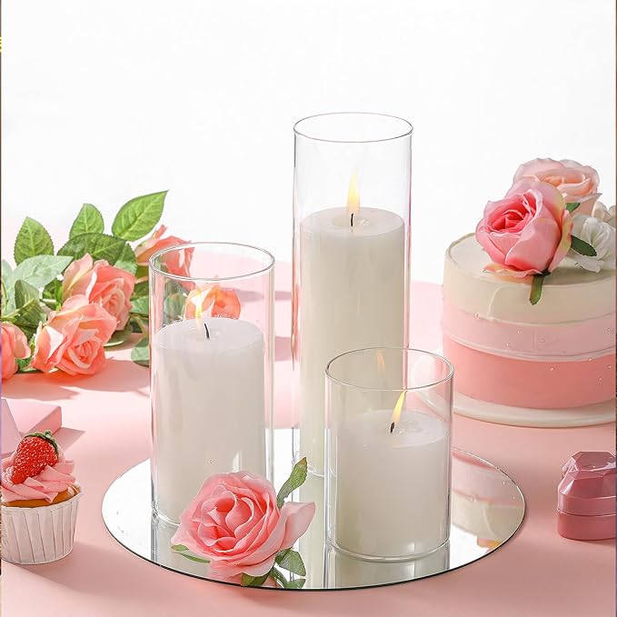 Shihanee 36 Pcs Pillar Candles with Glass Cylinder Vases Tall Hurricane Candle Holders Cylinder Vases for Centerpieces Wedding Party Decor, Total 18 Sets(Clear,White)