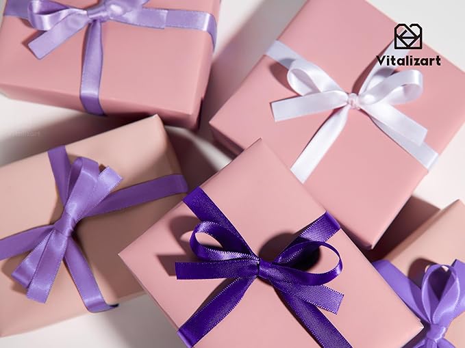 Vitalizart Purple Ribbons for Crafts 3/8" x 50 Yd Lavender Satin Ribbon Double Face Gift Wrapping Silk Like Fabric Flower Bouquet Birthday Party Decorations Bridal Shower Wreath Hair Continuous