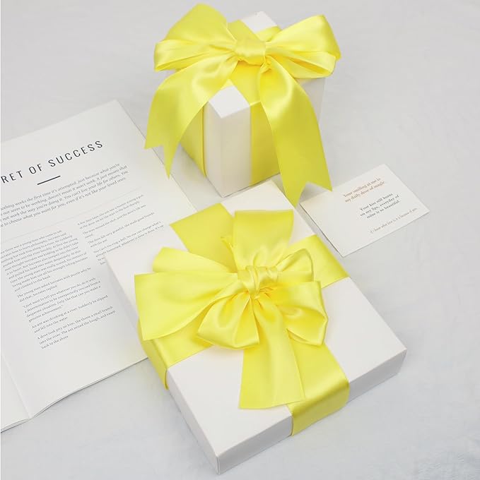 Lemon Yellow Satin Ribbon, Double Faced 2 Inch X 50 Yards Lemon Yellow Ribbon, Premium Satin Ribbon for Gift Wrapping, Crafts, Hair Bow Making, Sewing, Flower Bouquet, Wedding Party Decor