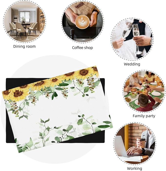 Sunflower Placemats Set of 4,Spring Summer Yellow Floral Flowers Rustic Vintage Dining Table Place Mats, Kitchen Decor Home Decoration 4 PCS, Style-13