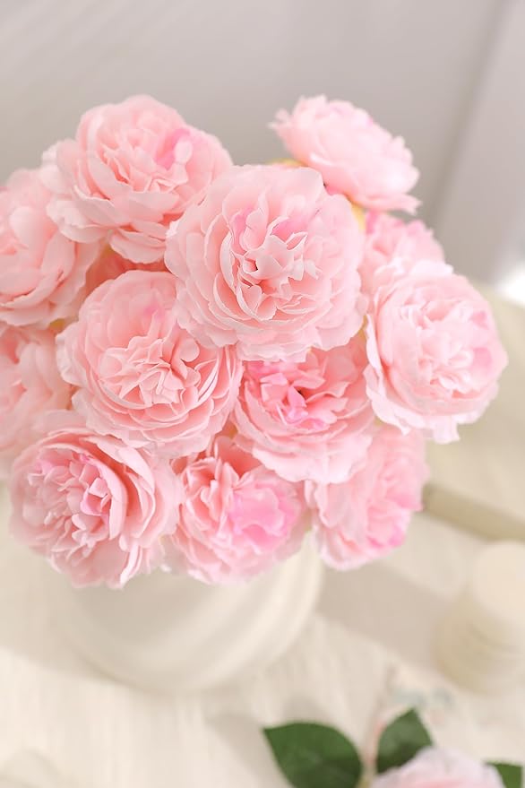 12 PCS Artificial Silk Pink Peony Flowers with Stems - 8 Inch Fake Peony Bouquet for Wedding, Home Decor, Office Table, Festival Gifts