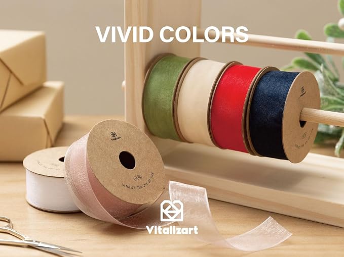 Vitalizart Ivory Cream Ribbon Organza Sheer Ribbon 1 inch x 30Yd Handmade Fabric Ribbons for Gift Wrapping Christmas Tree Crafts Bows Wedding Invitations Wreaths Wrap