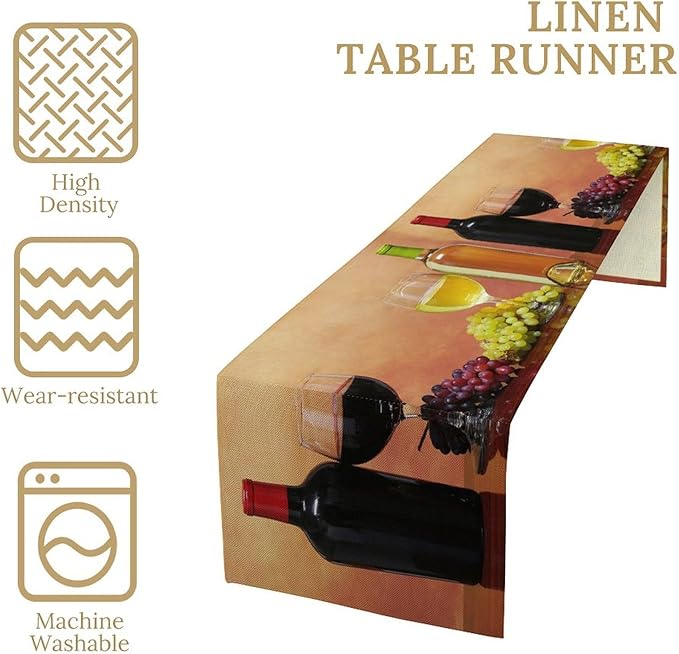 Red Wine Glasses Table Runner White Wine Glasses Grape Dinner Runner for Farmhouse Cabin Home Kitchen Dining Holiday Wedding Party Decor 13x60in