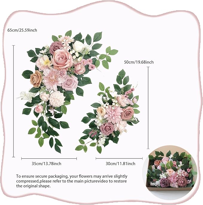 Pack of 2 Wedding Arch, Artificial Flowers, Wedding Decor，Flower Garland Be Suited to Banquet, Party, Reception Entrance Welcome Sign and Background Decoration (Dusty Pink)…
