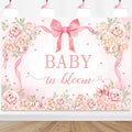 InMemory Pink Floral Baby Shower Backdrop for Girls Coquette Bow Flowers Love Hearts Gender Reveal It's a Girl Newborn Baby in Bloom Sign Banner Party Decorations Background 7x5ft