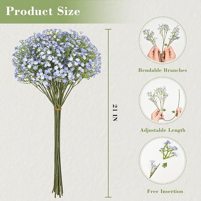 Yastouay Babys Breath Artificial Flowers, 12Pcs Fake Babys Breath Flowers Artificial Bulk, Real Touch Faux Babies Breath Gypsophila Bouquet for Wedding Centerpiece Floral Arrangement Party Decor