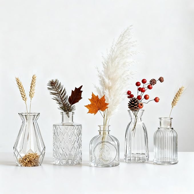 Bud Vases Set of 12, Small Mini Glass Vases for Centerpieces - Elegant Vintage Style - Perfect for Table Decor, Wedding, Party Centerpieces - Great Gift for Home Decor Lovers (Clear)