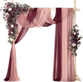 Ling's moment Wedding Arch Flowers with Sheer Drapes Kit - Artificial Deep Plum Floral Arrangements for Ceremony Backdrop, Arbor Decor, 5-Piece Set (2 Flower Stems + 3 Hanging Drapes)