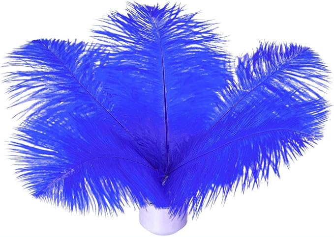 Piokio 20 pcs Blue Ostrich Feathers Plumes 8-10 inch(20-25 cm) Bulk for DIY Clothes, Feather Pens, Dream Catcher,Gatsby Decorations