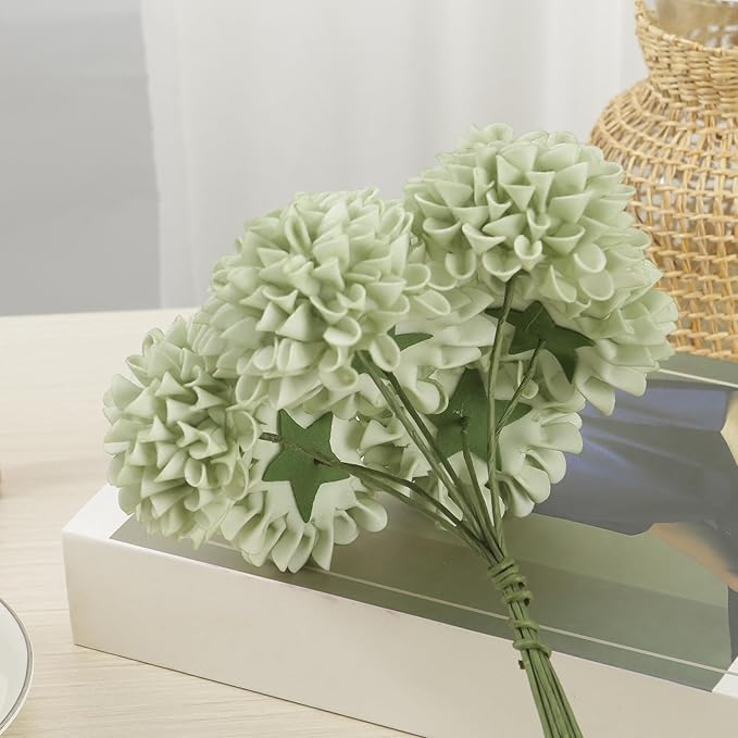 Artificial Flowers, 100pcs Sage Green Artificial Rose for DIY Wedding Bouquets Centerpieces Arrangements, Sage Green Rose and Dahlia Flowers with Stem for Bridal Shower Party Home Decorations