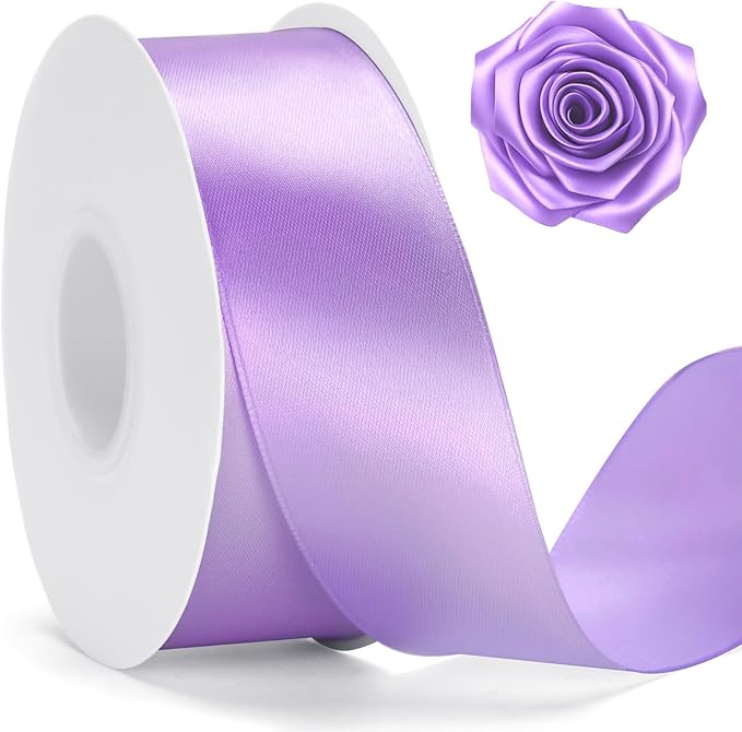 KINGLAKE Lavender Satin Ribbon – 1 1/2'' x 100 Yards Polyester Light Purple Satin Ribbon for Gift Wrapping, Wedding & Party Decoration, DIY Crafts, Floral Bouquets, Wreath Bows