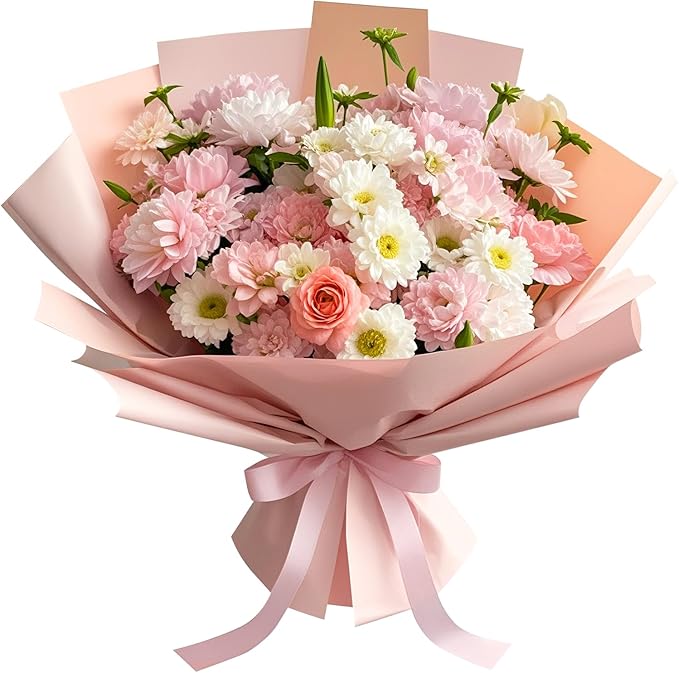 LeZakaa 20 Sheets Flower Wrapping Paper - Waterproof Reversible Floral Bouquet Paper - Candy Pink and Bright Pink Design for Valentine's Day, Mother's Day, Parties, Birthdays, Weddings, Baby Shower