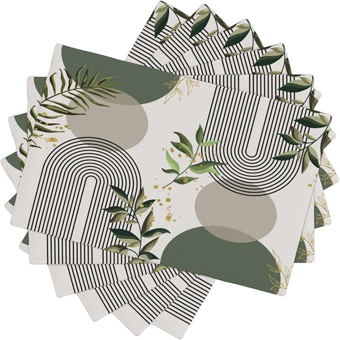 Boho Leaves Placemats Set of 6,Wildflower Summer Table Mats for Party Kitchen Dining Decoration 12x18 Inch 6 PCS, Style-12