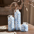 Ceramic Vase Set of 3, Vintage Blue and White Vase, Chinoiserie Floral Vases, Rustic Farmhouse Ceramic Vases for Home Decor, Blue Vase for Living Room, Kitchen Island, Bookshelf, Chinoiserie Decors