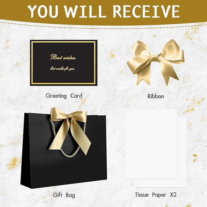 JMANNI Gift Bag, 1PCS Gift Bags Large with Ribbon and 1 Greeting Cards 2 Tissue Paper, Portable Paper Gift Bag with Handles, Birthday Gift Bags,Present Bags for Wedding Party Mothers Day