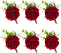 Ivory Rose Boutonniere for Men Wedding Set of 6 Groom Groomsmen Best Man Artificial Flowers Boutonniere for Wedding Ceremony Anniversary Prom Flowers Formal Dinner Party (6, Red, Middle)