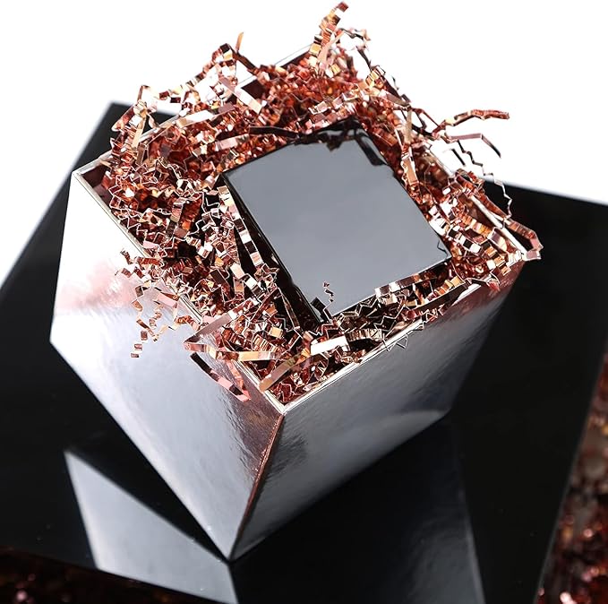 UNIQOOO 1/2 LB Metallic Rose Gold Crinkle Cut Paper Shredded Filler, Pink Grass Raffia Tissue, Strands Shred Craft Bedding Cushion, Wedding Mothers Day Bridesmaid Engagement Gift Boxes Bags Retail