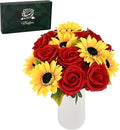Waipfaru 16 Pcs Fake Roses Sunflowers Artificial Flowers Bulk, Silk Red Roses Yellow Flowers Artificial with Long Stems for Outdoors Wedding Bouquet Vase Flower Arrangement Decoration