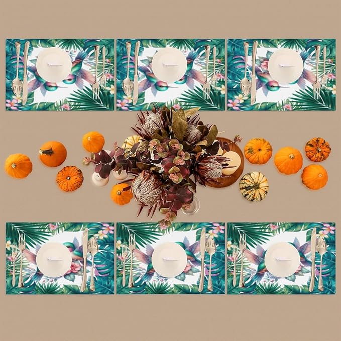 PVC Placemats Set of 1 Summer Palm Leaf Bird Wipeable Table Mats Washable Heat Resistant Non Slip Vinyl Dining Table Mat for Kithen Indoor Outdoor Patio Farmhouse Place Mats Decorative