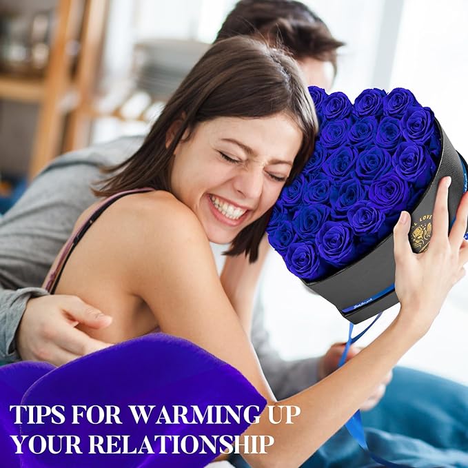 Preserved Rose in Heart Shape Box, 27 Forever Flowers, Eternal Roses, Birthday Gifts for Women, Wife, Her, Mother's Day, Blue