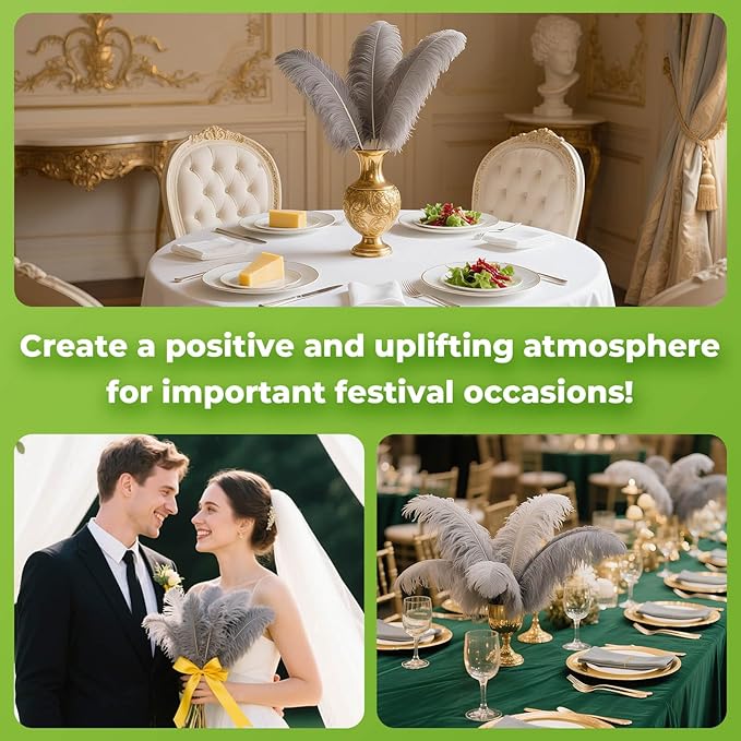 Piokio 20 pcs Natural Grey Ostrich Feathers 12-14 inch(30-35 cm) Bulk for Wedding Party Centerpieces and DIY Clothes Decoration, Gatsby Decorations