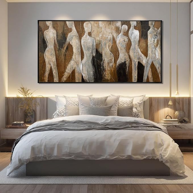 Black Line Wall Decor Brown Canvas Wall Art Figure Wall Decorations 29"x58" Large Pictures for Living Room Artwork for Office