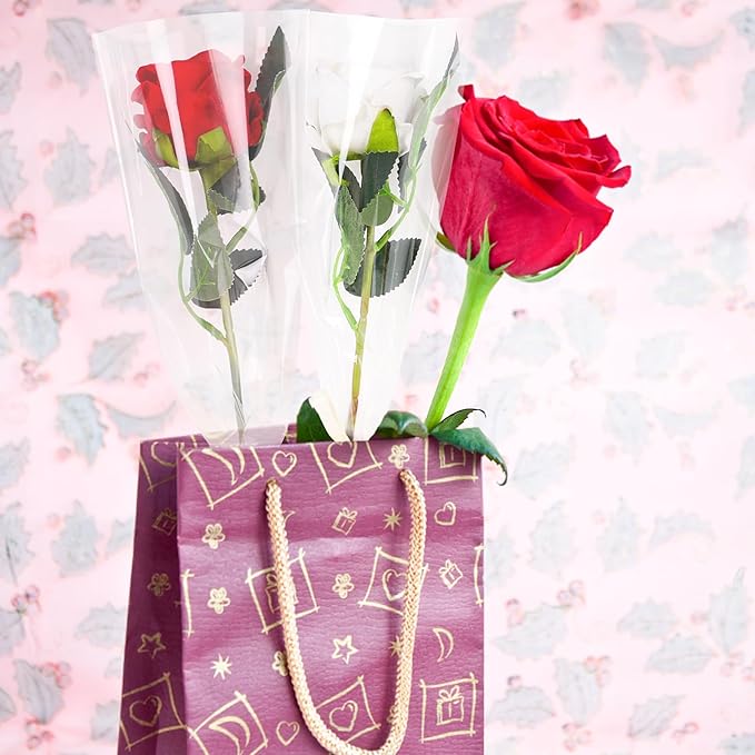 FOIMAS Flower Sleeves Bags,100Pcs Single Rose Packaging Bags for Mother'S Day Valentine's Day Flower Wrapping Party Supply Wedding Graduation Gift