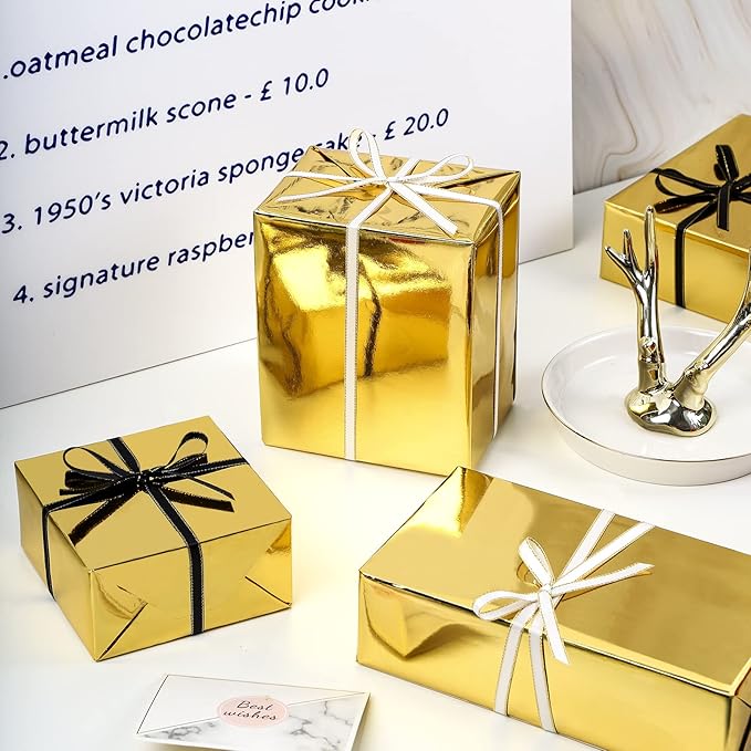 RUSPEPA Gold Metallic Wrapping Paper - Solid Color Paper Perfect for Wedding, Birthday, Christmas, Baby Shower - 17.5 Inches X 32.8 Feet