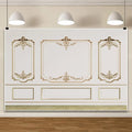 AOFOTO Vintage Room Inside Backdrop Modern French Classic Frame White Walls Gold Embossed Floral Photo Background Wedding Bridal Shower Reception Drama Portrait Photoshoot Backdrop Props 7x5ft