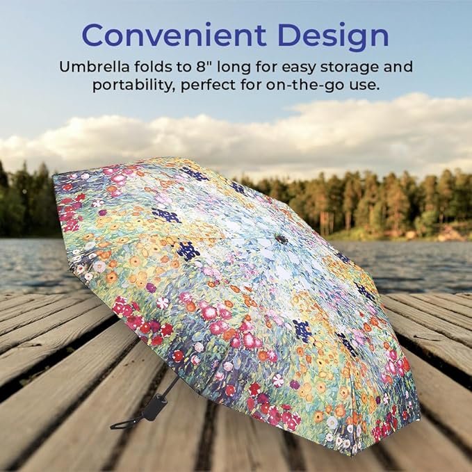 Vibrant Flower Garden Umbrella, 42" Automatic Open and Close Travel Umbrella for Rain, Wind and Sun, Compact, Folding