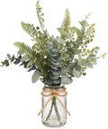 Artificial Eucalyptus Stems in Glass Vase with Faux Water, 13” Fake Plants Mix Eucalyptus Leaves with Lights, Faux Greenery Plants Decorations Home Office Farmhouse Wedding Centerpiece Décor