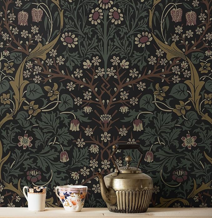 NextWall Seabrook Designs Victorian Garden Floral Vintage Prepasted Wallpaper (Blacksmith & Cliffside)