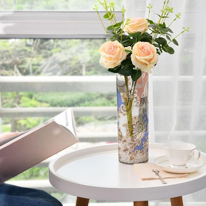Vase Plastic Vase Elegant Cylinder Flower Vase Shatterproof Decorative Centerpiece for Home Table Office Weddings Events (11.8 x 3.9 in)