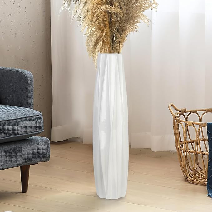 White Floor Ceramic Vase 28 Inches Tall Flower Holder Decorative Large Vases for Table Centerpieces Shelf Home Decor Living Room Branches Sky-Dried Flower Arrangement Simple Decorative