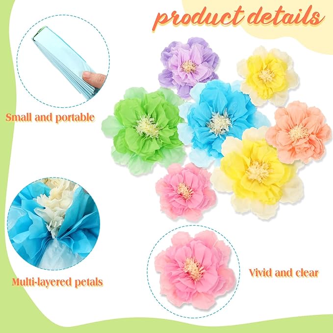 MotiMind 12 Pcs Large Colorful Tissue Paper Flowers 20" 10'' Giant Fiesta Paper Flowers Mexican Pom for Carnival Party Wall Backdrop Decoration Wedding Birthday(Gradient Pastel)