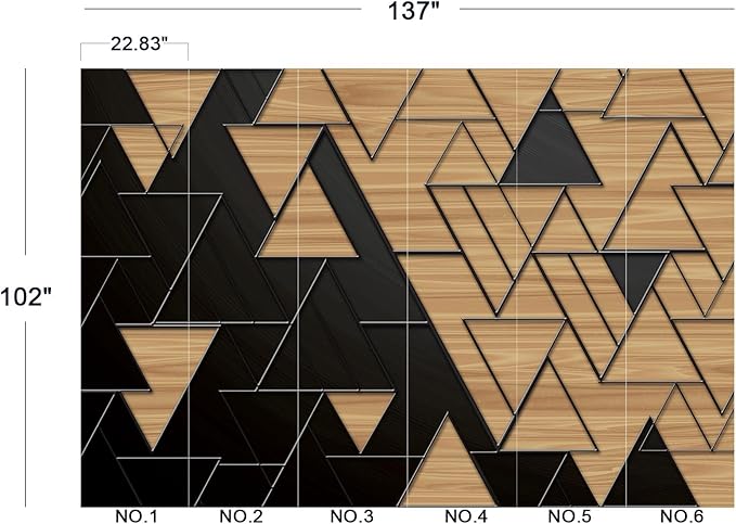 Cliouar-Geometric Illustration Dark Gray and Gold Triangles with Embossed Lines Peel and Stick 137" x 102"