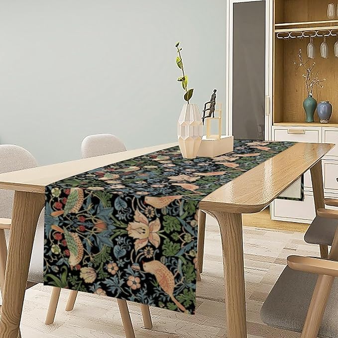 Vintage William Morris Floral Table Runner, Flowers Blue Botanical Printed Table Runner for Home Kitchen Dining Table Decoration,13x36 Inch