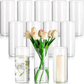 Glasseam Glass Cylinder Vases for Centerpieces, Clear Flower Vase Set of 12, Modern Floating Candle Vases Decor, Decorative Hurricane Pillar Candle Holders for Wedding Dining Table Decorations, 8in