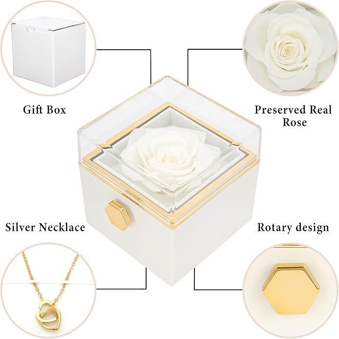 ‌TINGKU Eternal Real Rose Gift Box for Women, Preserved Rose with Customized Name Engraved Heart Necklace, Personalized Romantic Gift for Wife, Girlfriend, Mom, Mother's Day Love Keepsake